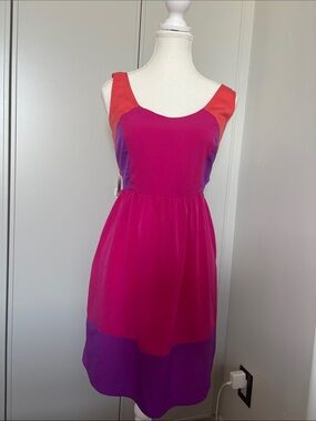Roxy Colorblock Summer Dress in Magenta, Purple & Coral
